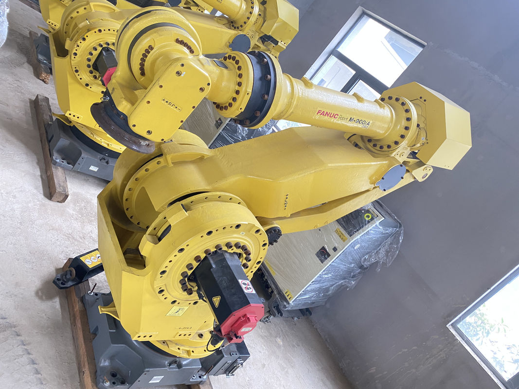 Fanuc M-900iA 350 प्रयुक्त रोबोट 6 अक्ष 2655 मिमी पहुंच R30iA नियंत्रक पैलेटिंग और अधिक के लिए एकदम सही